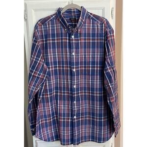 J Peterman Shirt Men’s LG Blue Tartan Plaid Long Sleeve Preppy‎ Office Classic